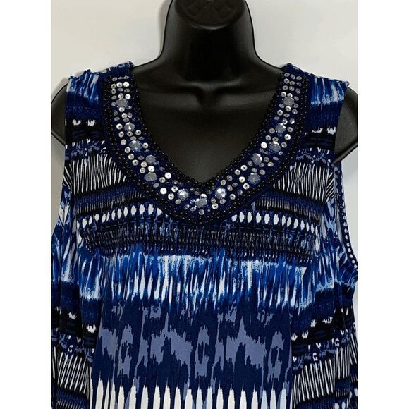 New Directions Womens Midi Dress Sequenced V Neck Sleeveless Blue 2X - Picture 2 of 8